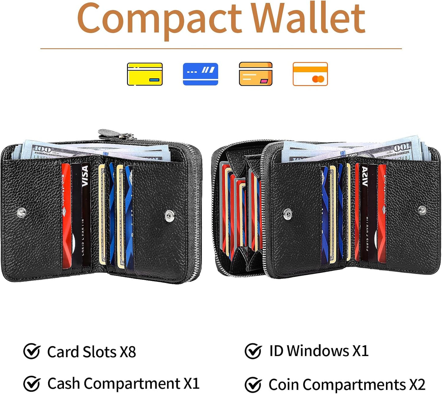 HOTGenuine Leather Wallet for Women & Men, RFID Blocking Bifold with ID Window and Multiple Card Pockets (Aa-Light pink)