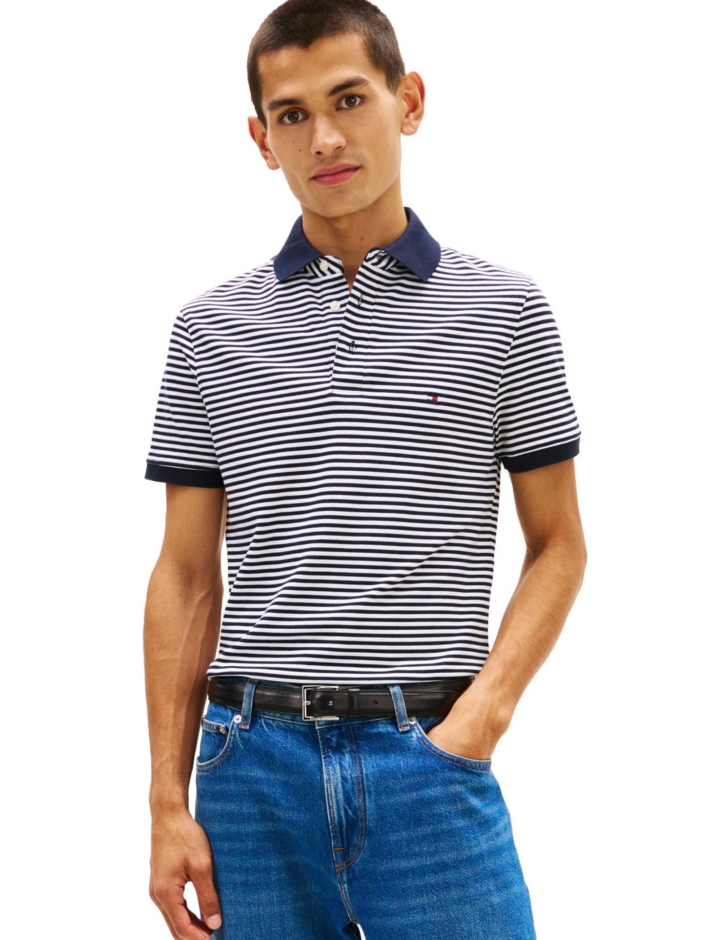 HOTTommy Hilfiger Men's Short Sleeve Polo Shirts in Slim Fit with Stretch and Organic Pique Cotton
