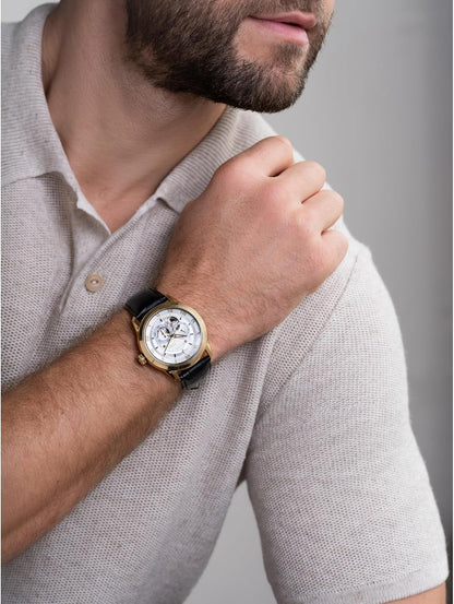 HOTBulova Men's Classic Sutton 4-Hand Automatic Watch, 24-Hour Sub Dial, Open Aperture, Self-Winding, Exhibition Caseback, Double Curved Mineral Crystal, Luminous Hands, 42mm