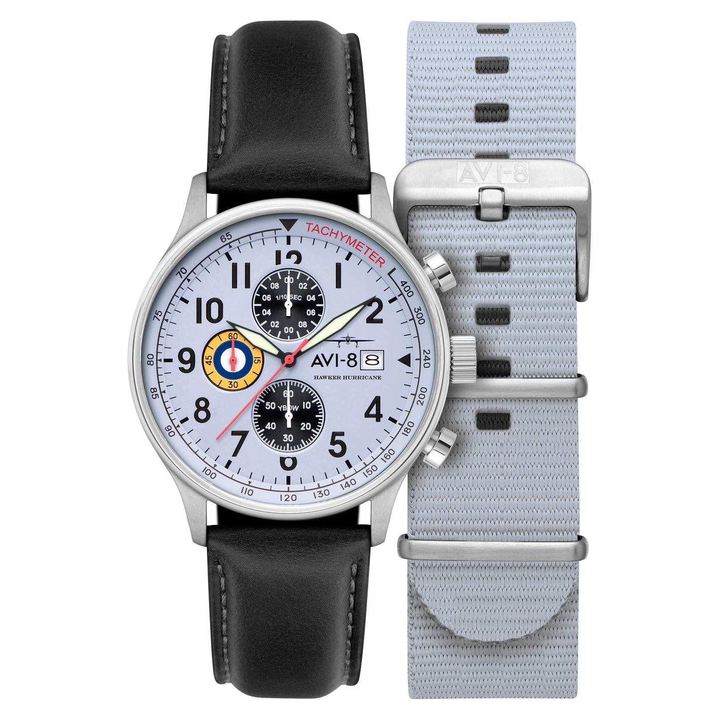HOTAVI-8 Hawker Hurricane Men's Pilot Watch – Classic Chronograph, Japanese Quartz Movement, Stainless Steel Case, Leather Strap, AV-4011
