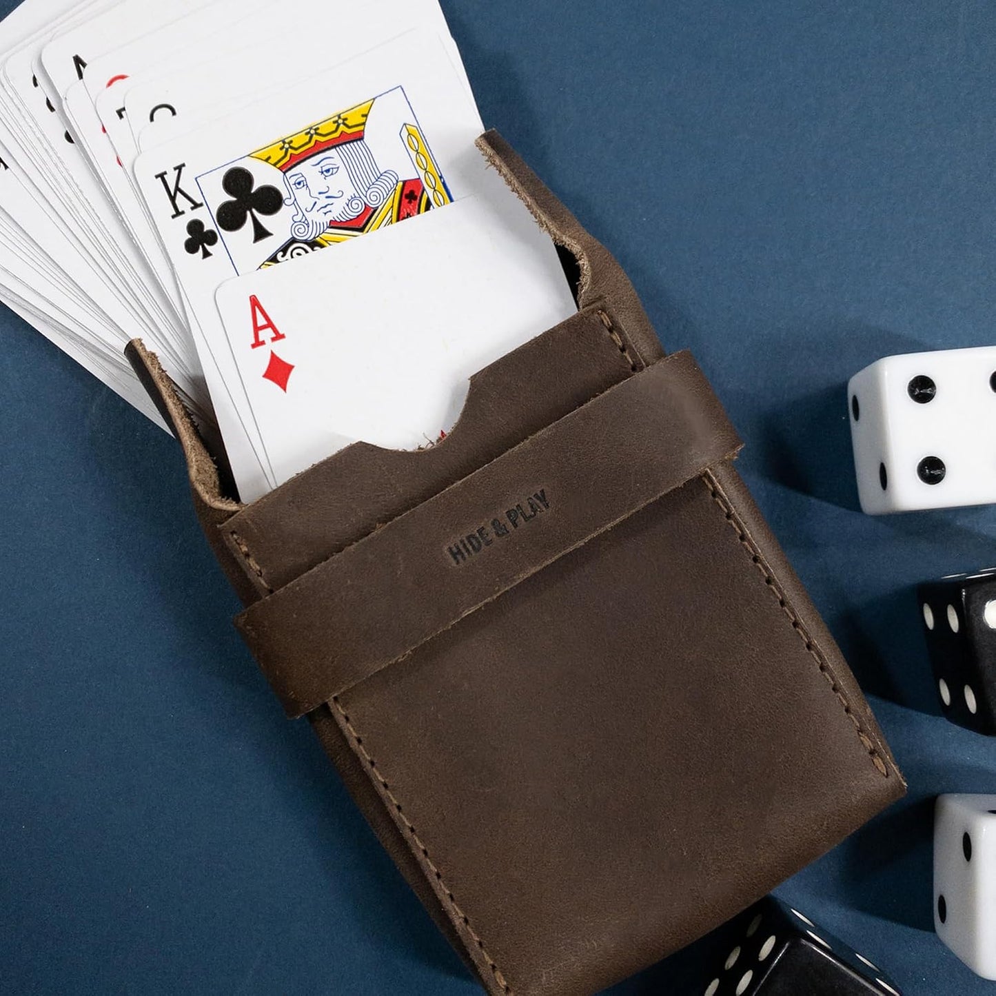 HOTHide & Drink, Classic Case for Playing Cards (Not Included) Secure Storage, Playing Deck Holder, Travel Accessory, Full Grain Leather, Handmade, Bourbon Brown