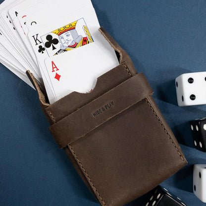 HOTHide & Drink, Classic Case for Playing Cards (Not Included) Secure Storage, Playing Deck Holder, Travel Accessory, Full Grain Leather, Handmade, Bourbon Brown