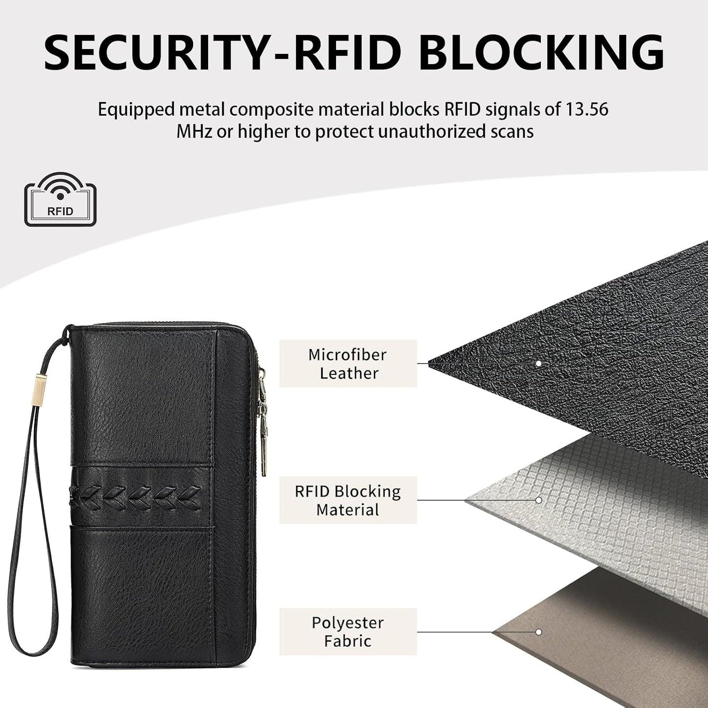 HOTFALAN MULE Wallet for Women RFID Blocking Leather Large Capacity Zip Around Ladies Card Holdr Phone Purse Wristlet