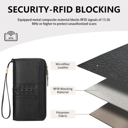 HOTFALAN MULE Wallet for Women RFID Blocking Leather Large Capacity Zip Around Ladies Card Holdr Phone Purse Wristlet