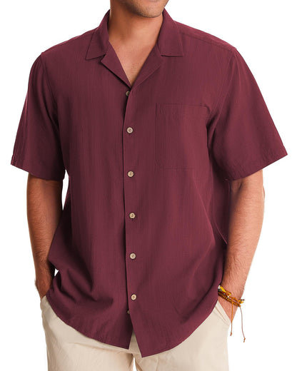 HOTAlimens & Gentle Mens Linen Shirts Cotton Hawaiian Shirts Short Sleeve Button Down Shirts Casual Summer Beach Tops