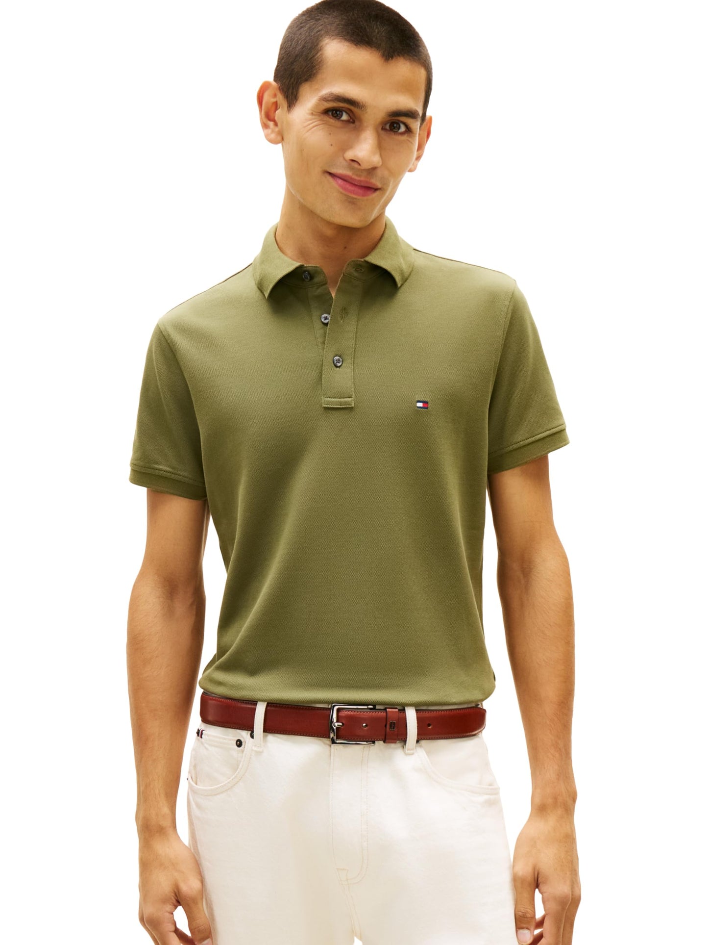 HOTTommy Hilfiger Men's Short Sleeve Polo Shirts in Slim Fit with Stretch and Organic Pique Cotton