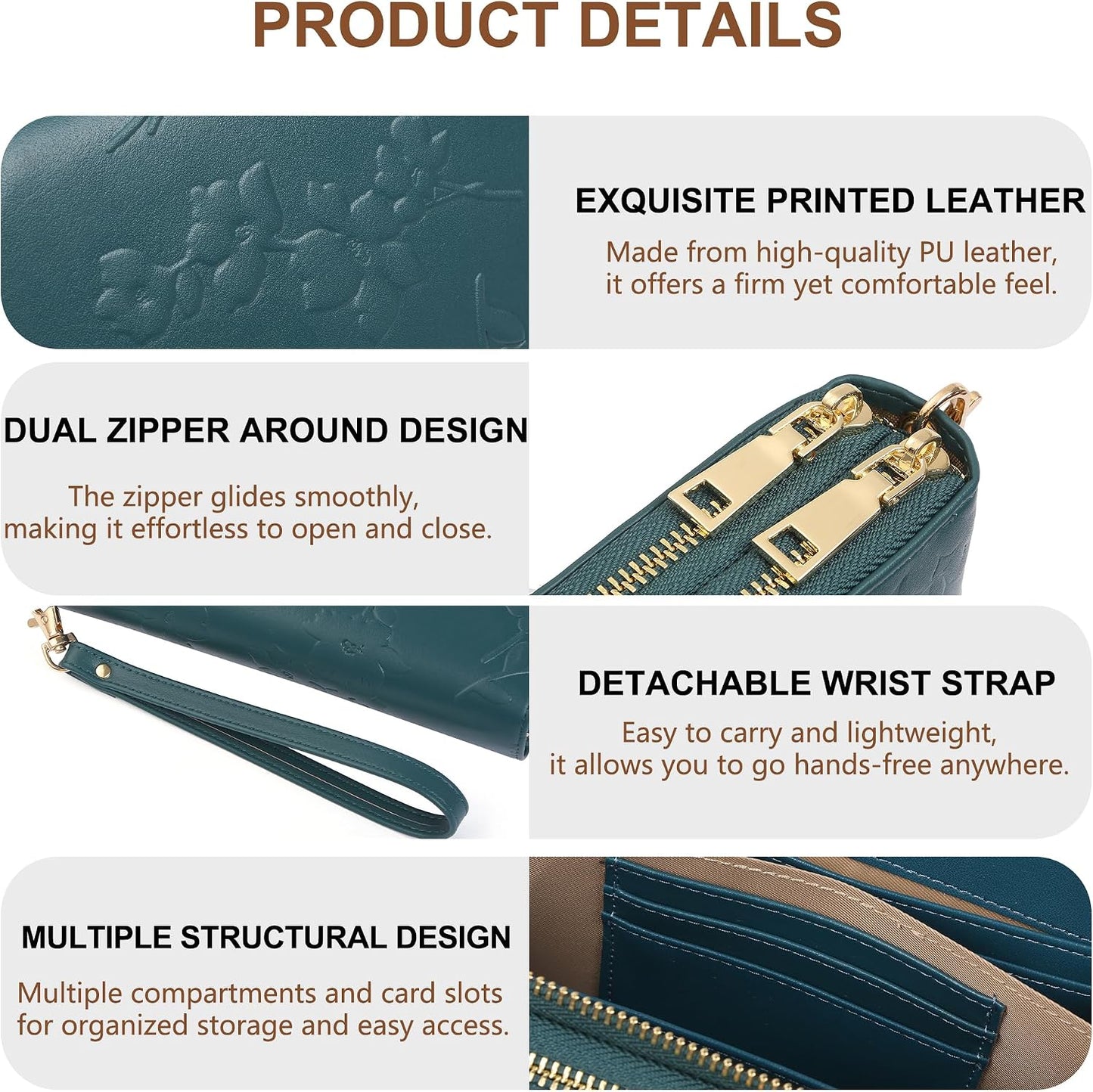 HOTyiijay Womens Wallet RFID Blocking Large Capacity Vegan Leather Double Zip Wristlet Wallet Card Holder Travel Ladies Clutch