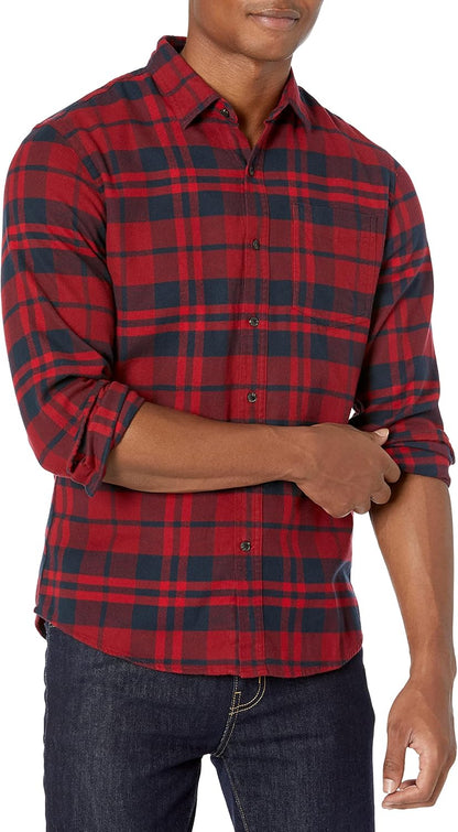 HOTAmazon Essentials Men's Slim-Fit Flannel Shirt, Long Sleeve Button Down Plaid