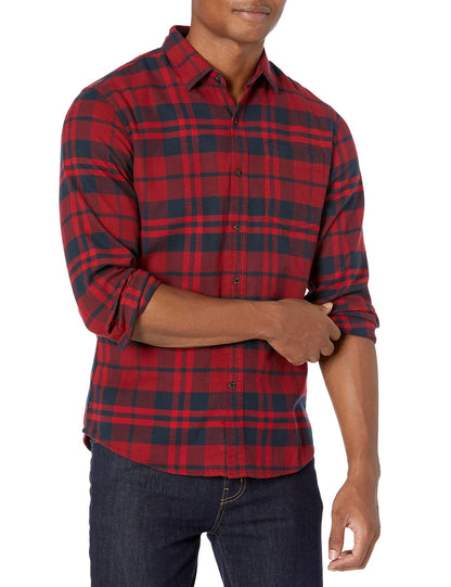 HOTAmazon Essentials Men's Slim-Fit Flannel Shirt, Long Sleeve Button Down Plaid