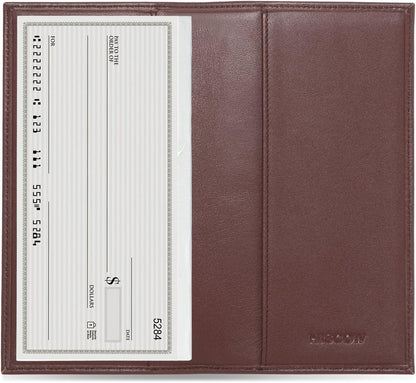 HOTHISCOW Slim Leather Checkbook Cover for Personal Checks | Full grain cowhide, transaction register & check book pockets, removable duplicate divider, durable stitching, gifts for men