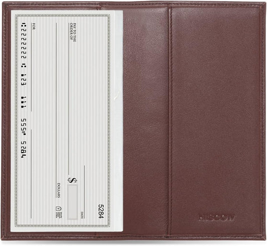 HOTHISCOW Slim Leather Checkbook Cover for Personal Checks | Full grain cowhide, transaction register & check book pockets, removable duplicate divider, durable stitching, gifts for men