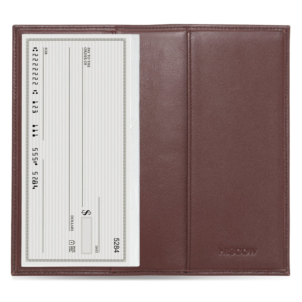 HOTHISCOW Slim Leather Checkbook Cover for Personal Checks | Full grain cowhide, transaction register & check book pockets, removable duplicate divider, durable stitching, gifts for men