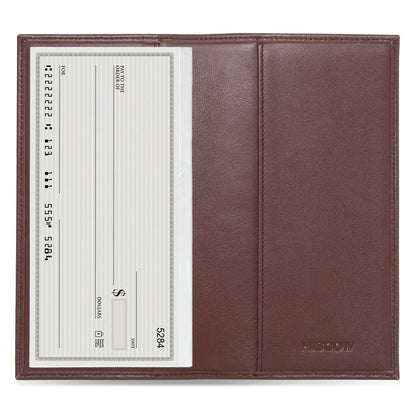 HOTHISCOW Slim Leather Checkbook Cover for Personal Checks | Full grain cowhide, transaction register & check book pockets, removable duplicate divider, durable stitching, gifts for men
