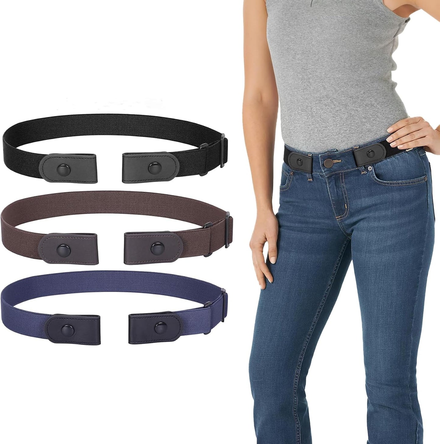 HOTWERFORU 3 Pack 4 Pack No Buckle Invisible Stretch Belt Buckle-Free Elastic Belt for Women and Men