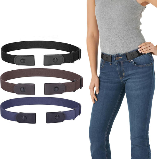 HOTWERFORU 3 Pack 4 Pack No Buckle Invisible Stretch Belt Buckle-Free Elastic Belt for Women and Men