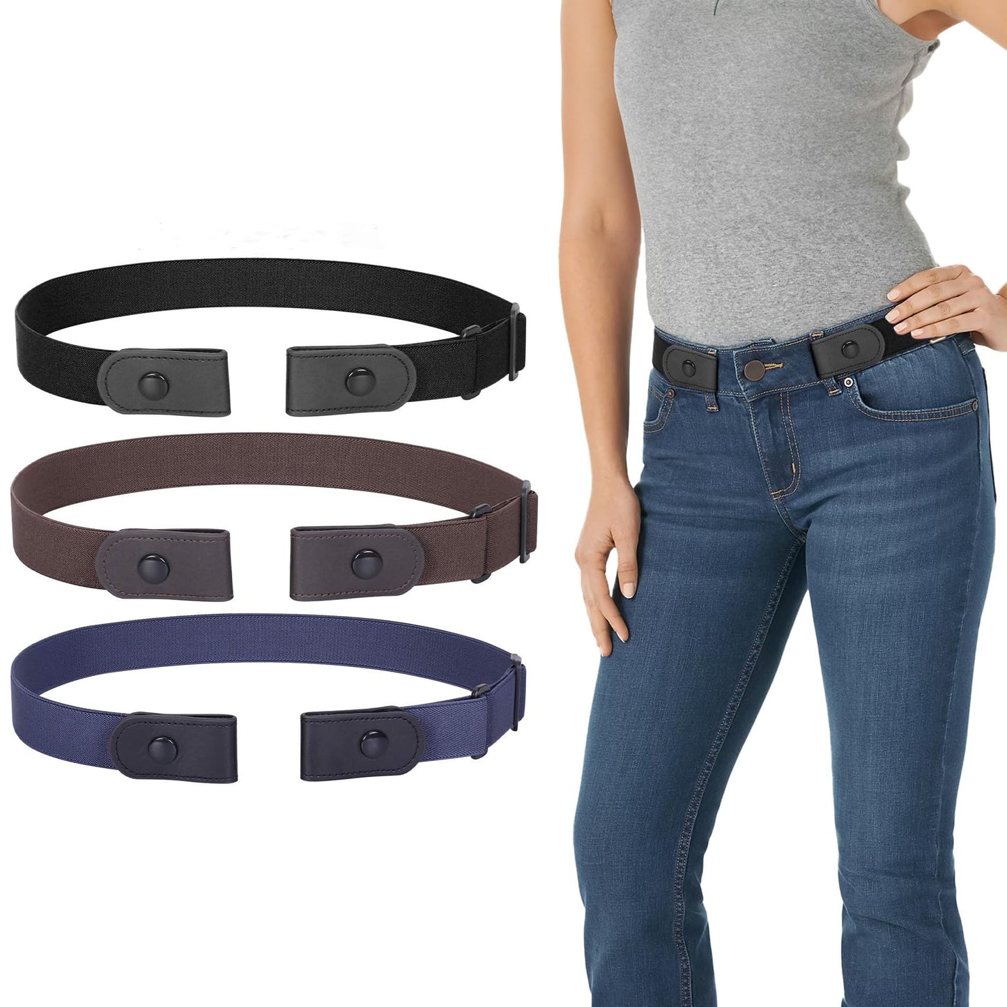 HOTWERFORU 3 Pack 4 Pack No Buckle Invisible Stretch Belt Buckle-Free Elastic Belt for Women and Men
