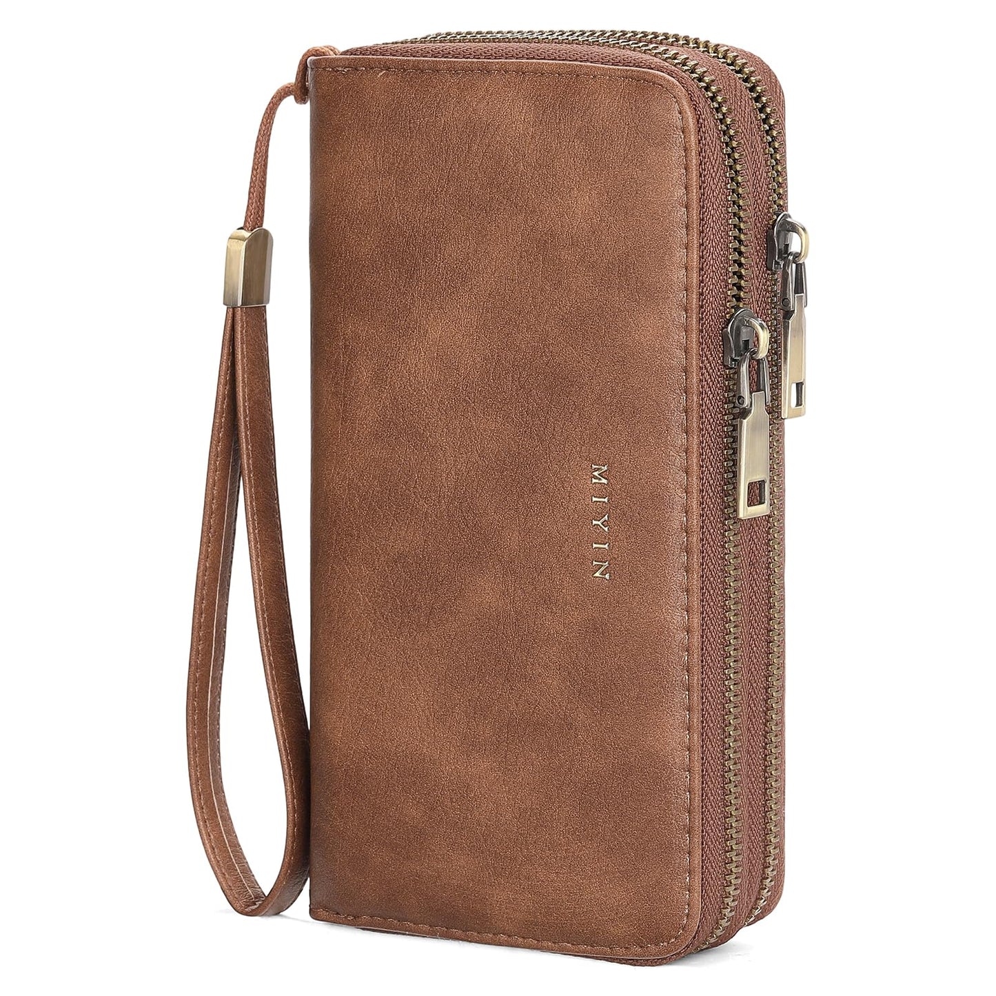HOTGOIACII Wallets for Women RFID Blocking Double Zip Around Leather Wallet Wristlet Large Capacity Credit Card Holder Blue