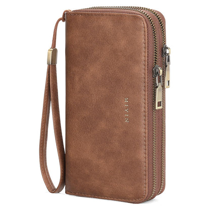 HOTGOIACII Wallets for Women RFID Blocking Double Zip Around Leather Wallet Wristlet Large Capacity Credit Card Holder Blue