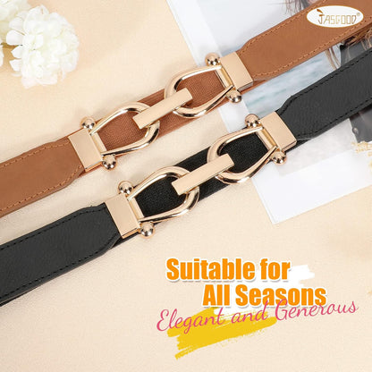 HOTJASGOOD Women Stretchy Waist Belt Retro Elastic Skinny Belt for Ladies with Gold Buckle
