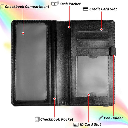 HOTCheck Register Covers for Personal Checkbook Women & Men, Large Capacity Leather Check Book Cover with Pen Holder Organizer Ladies Card Wallet w/RFID Blocking, Purple Mountains