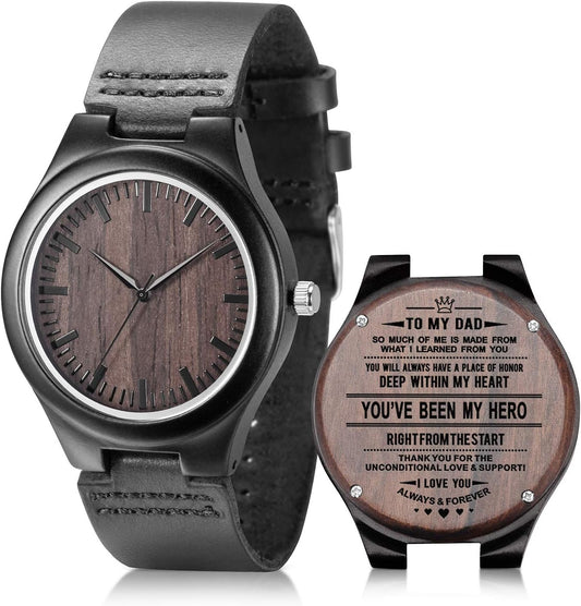 HOTUMIPHIMAT Engraved Wooden Watches for Men - Customized Wood Wrist Watches for Husband Boyfriend Dad Son