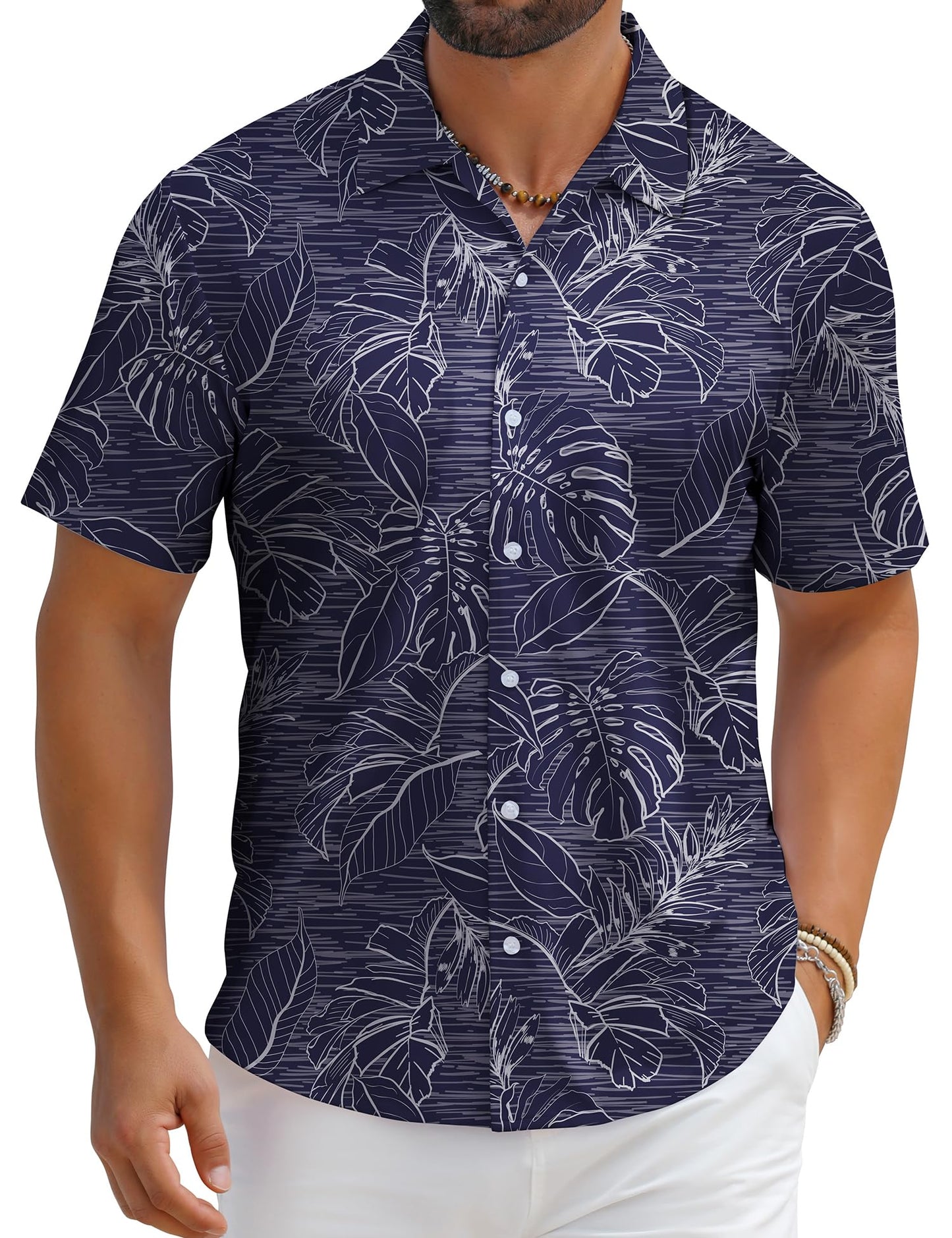 HOTELETOP Men's Hawaiian Shirt Summer Stretch Short Sleeve Tropical Beach Button Down Casual Shirt