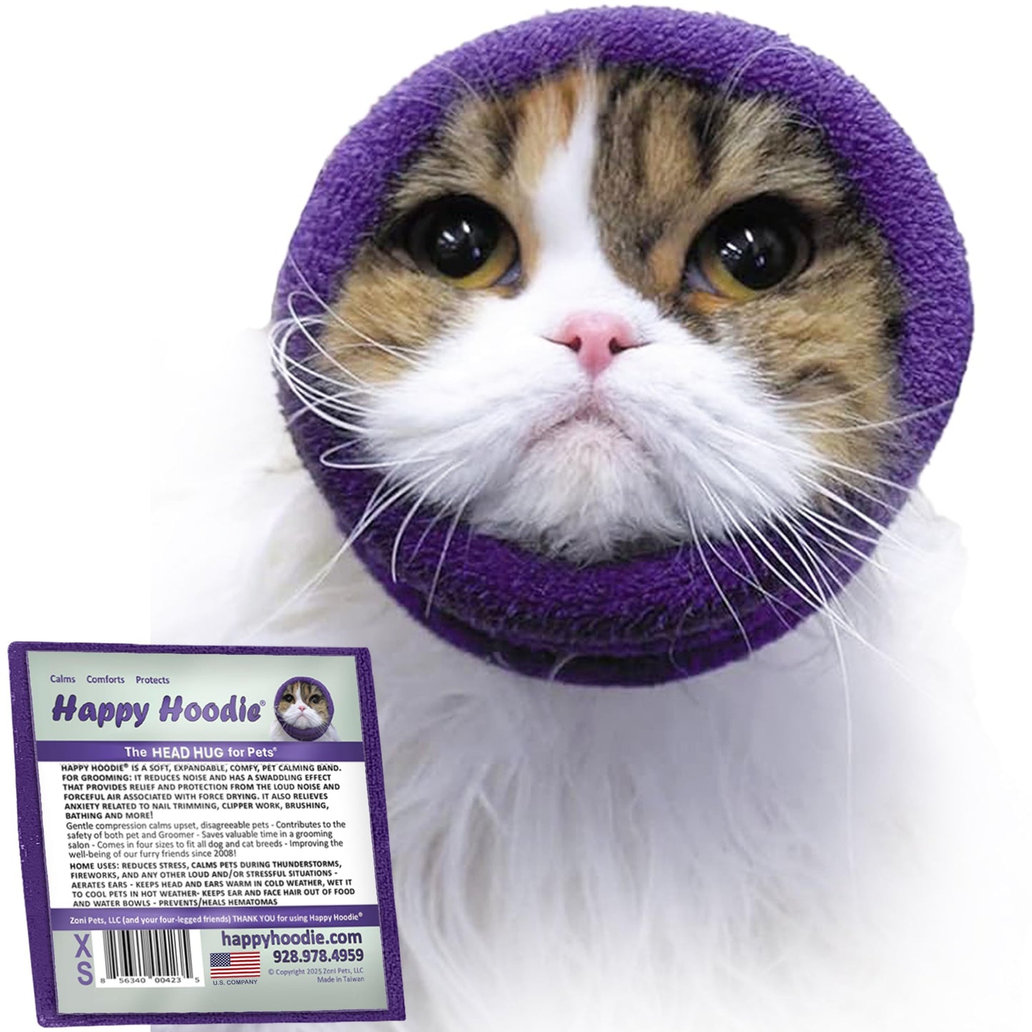 HOTHappy Hoodie The Original Dog & Cat Calming Band - American Brand - Anxiety Relief/Noise Protection - Grooming - Thunder - Fireworks (Black) - Since 2008, Large (Pack of 2)