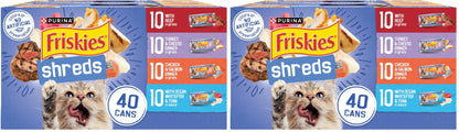 HOTPurina Friskies Wet Cat Food Variety Pack, Shreds With Beef, Turkey and Cheese Dinner, Chicken and Salmon Dinner, and With Ocean Whitefish and Tuna - (Pack of 40) 5.5 oz. Cans