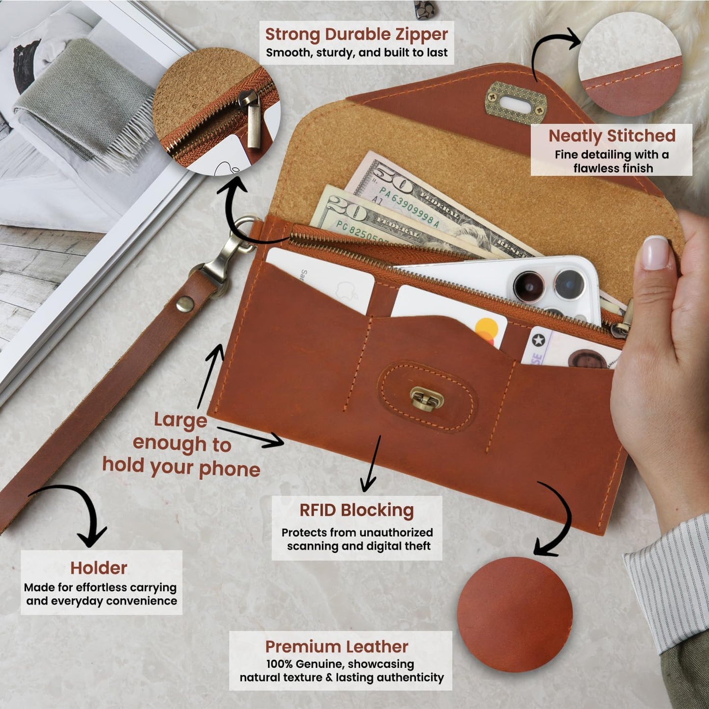 HOTPersonalized Leather RFID Wallet for Women – Customizable with Couple Names and Special Messages – Elegant Gift for Girlfriends, Mothers, and Women – Ideal Gift for Valentine’s Day and Mother’s Day