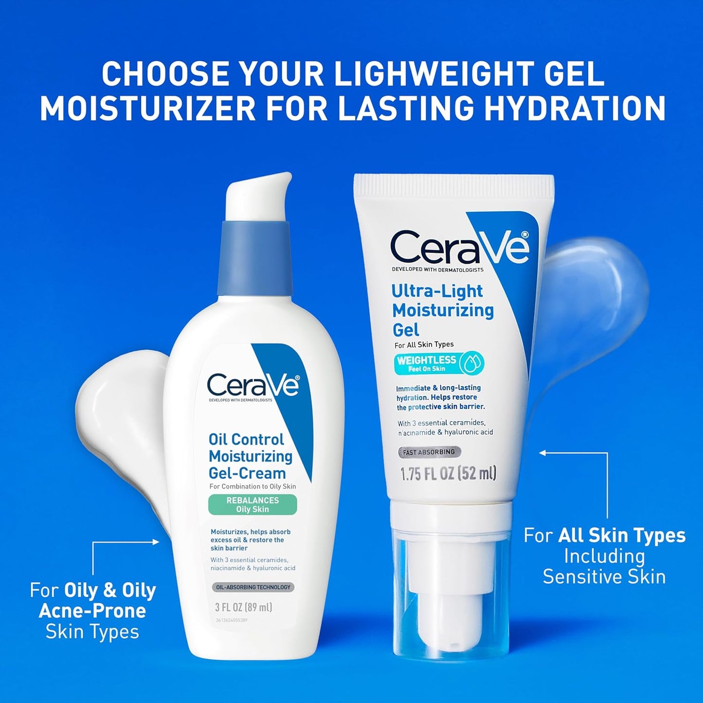 HOTCeraVe Ultra-Light Moisturizing Gel, Hydrating Gel Face Moisturizer For Men & For Women with Ceramides, Niacinamide, Hyaluronic Acid, Fragrance Free, Oil-Free, Mattifying Moisturizer, 1.75 FL Oz