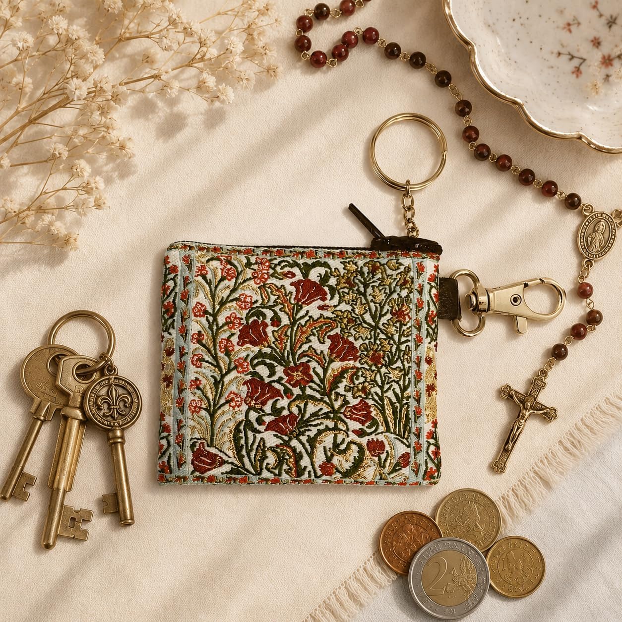 HOTReligious Gifts - Tulips Tapestry Key Chain Coin Change Rosary Case Pouch 3 1/16 Inch