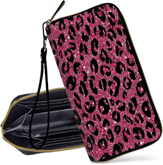 HOTRFID Blocking Wristlet Wallet for Women – Slim PU Leather Zipper Clutch, Cute Credit Card Holder Purse with Wrist Strap for Ladies,Pink Glitter Cheetah Prit