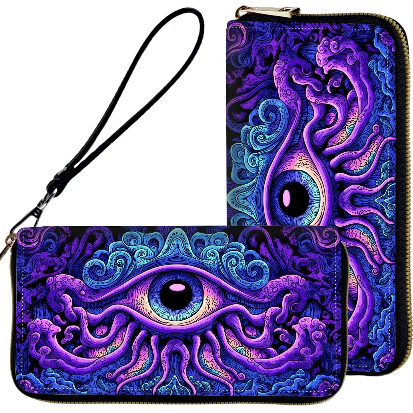 HOTWristlet Wallets for Women,Ladies Women's Wallet,Clutch Purses for Female Leather Large Capacity Credit Card Holder with Zipper Slim Cute Coin Pocket,RFID Blocking,Cute Funny Eye Purple