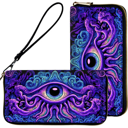 HOTWristlet Wallets for Women,Ladies Women's Wallet,Clutch Purses for Female Leather Large Capacity Credit Card Holder with Zipper Slim Cute Coin Pocket,RFID Blocking,Cute Funny Eye Purple