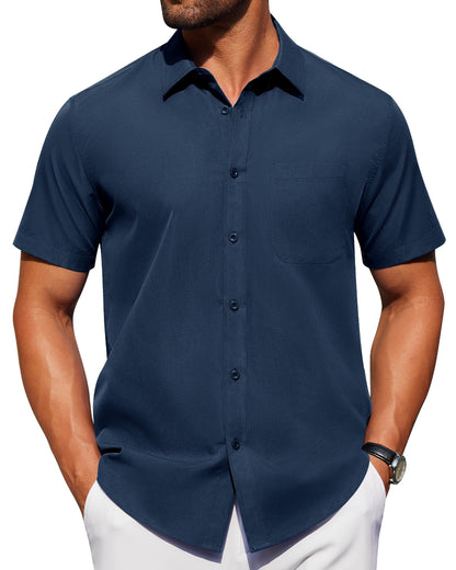 HOTAlimens & Gentle Men's Short Sleeve Dress Shirts Wrinkle Free Untucked Casual Button Down Shirt