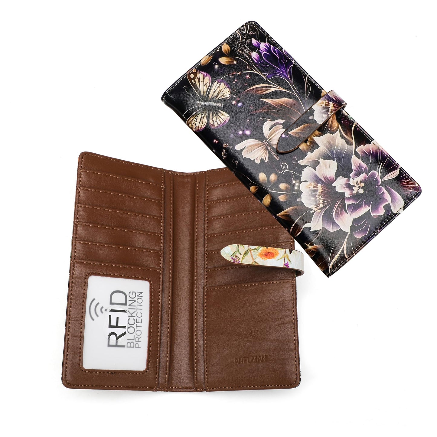 HOTSlim Wallets for Women Credit Card Holder RFID Bifold Clutch Long Ladies Billfold Wallets with Zipper Coin Pocket ID Window Fireworks