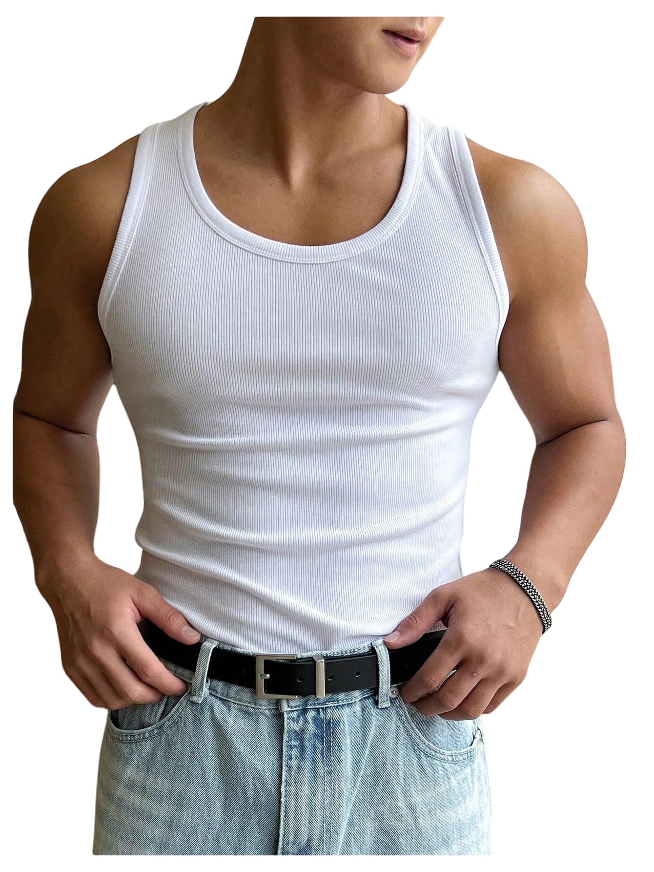 HOTCOZYEASE Men's Summer Sleeveless Tank Top Workout Gym Muscle Tank T Shirt | Workout Gym Casual Wear, Summer Basic Undershirt, Ribbed Knit Fabric, White Tank Top for Men