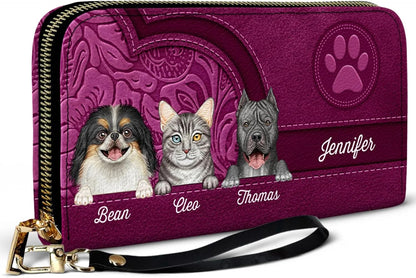 HOTCute Dogs And Cats Aesthetic Pattern - Personalized Leather Long Wallet - Birthday, Loving Gift For Pet Lovers, Dog Mom, Cat Mom