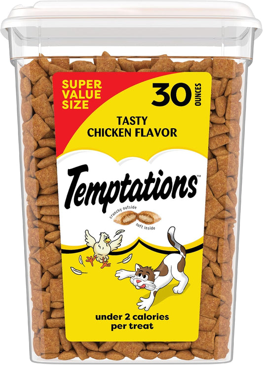 HOTTemptations Classic Crunchy and Soft Cat Treats, Tasty Chicken, 30 oz | Under 2 calories per treat, crunchy outside & soft inside, resealable tub, use as meal or topper, 100% complete & balanced
