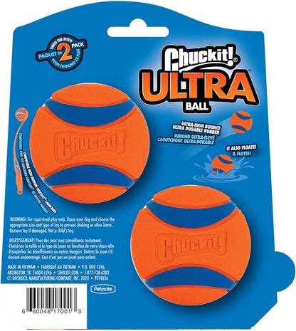 HOTChuckit! Ultra Ball Dog Toy - Medium Bouncy Fetch Balls For Dogs 20-60 lbs - Made from Durable Rubber - Floating Water Pet Toys - Size Medium - 2.5-inch Diameter - Pack of 4