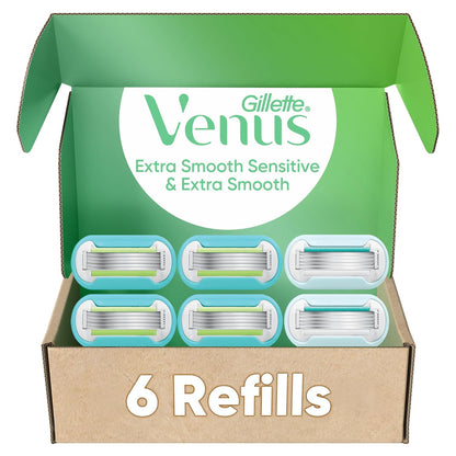 HOTGillette Venus Extra Smooth 4 count, plus Gillette Venus Extra Smooth Sensitive 2 count, 5-Bladed Women's Razor Blade Refills