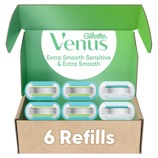 HOTGillette Venus Extra Smooth 4 count, plus Gillette Venus Extra Smooth Sensitive 2 count, 5-Bladed Women's Razor Blade Refills