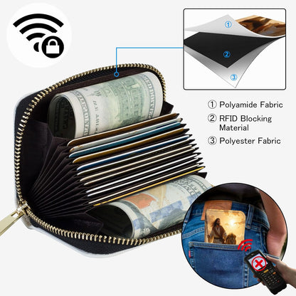 HOTSlim Zipper Card Wallet for Women — RFID Blocking Mini Wallet, PU Leather Small Credit Card Holder & Coin Pocket, Travel-Friendly Card Organizer, Man & Lion