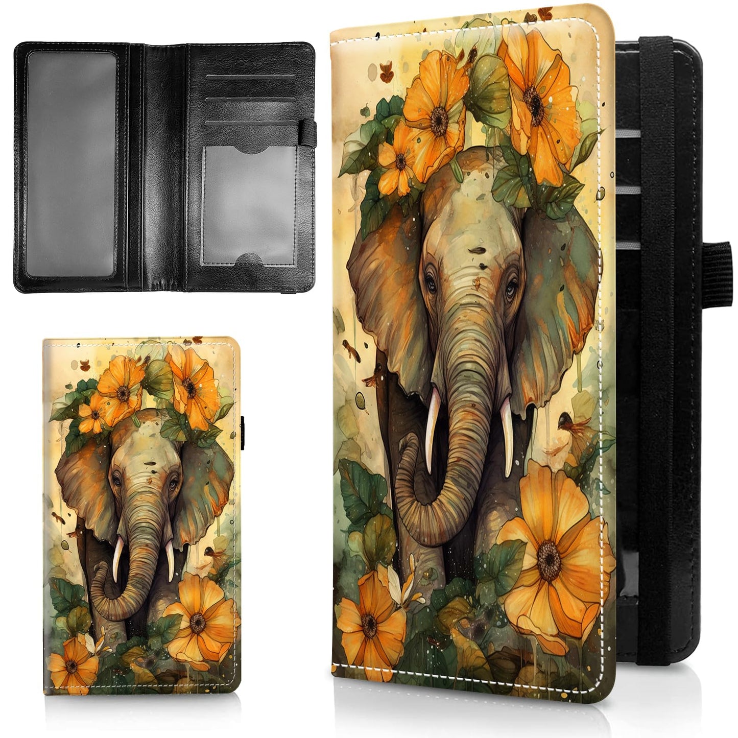 HOTLeather Checkbook Covers for Personal Checkbook Check book Holder Cover Wallets for Women Men,RFID-Blocking Slim Checkbook Cover for Duplicate Checks with Elastic Strap,Flowers Dancing Butterflies