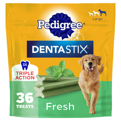 HOTPedigree Dentastix Large Breed Dog Dental Treats, Original, 40 Count | Triple action dental care, reduces tartar, cleans teeth, freshens breath, for dogs 40+ lbs, no added sugar/fillers