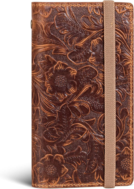 HOTCheckbook Cover with Pen Holder and Card Slots & Elastic Strap | Genuine Full Grain Leather Checkbook Case for for Men Wome,Vintage Leather Checkbook Holder for Daily Office Travel.