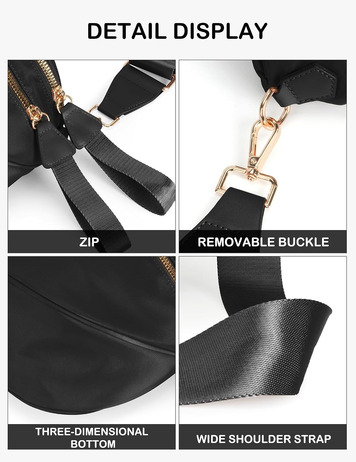 HOTFEIBOON Spacious Nylon Crossbody Bag Bum Bag Handbags Wallets Purses Trendy Shoulder Bag for Women