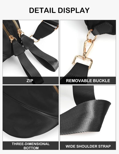HOTFEIBOON Spacious Nylon Crossbody Bag Bum Bag Handbags Wallets Purses Trendy Shoulder Bag for Women