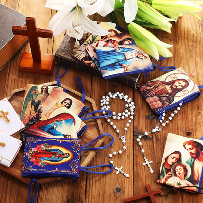 HOTRemuuly 12 Sets Catholic Rosary Pouch with Wood Catholic Rope Rosary 4.9'' x 3.5'' Coin Purse Holder Bag with Zipper for Prayer Storage Small Religious Keepsake Gift First Communion Baptism Gift