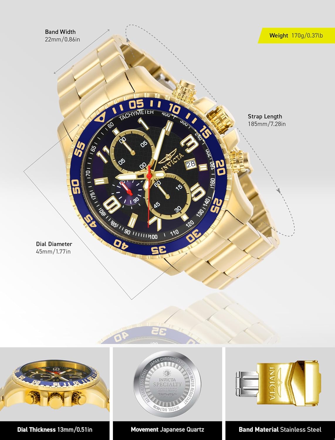 HOTInvicta Men's Specialty Chronograph Textured Dial Stainless Steel Watch